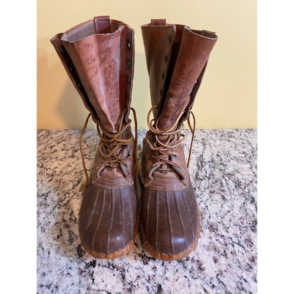 Vintage Mens Duck Boots Size 9 Brown Leather Rubber Material Lace-Up Style - Picture 1 of 7